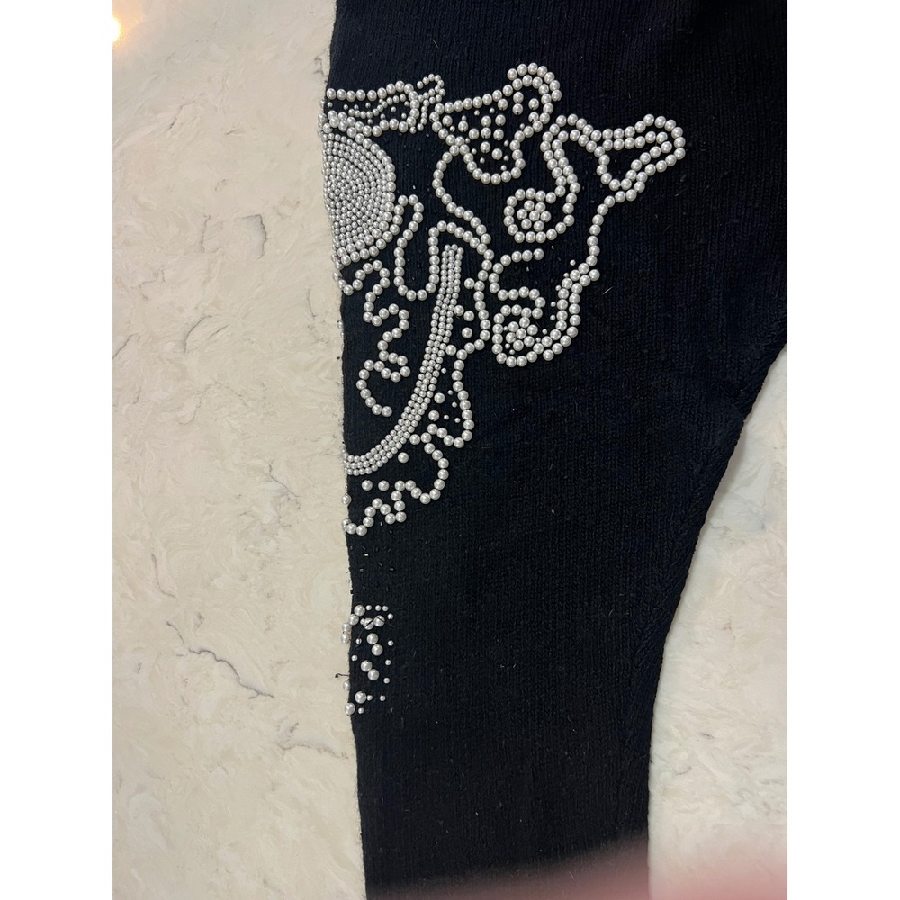 Gladys Bagley Vintage Black Knit Sweater Pearl Embellish 80s Glam Pullover - Picture 4 of 8